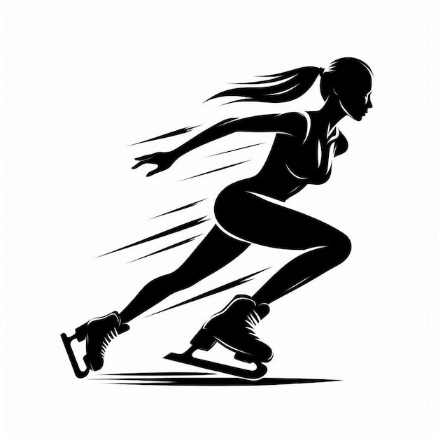 Silhouette Art woman Speed Skating Logo icon black white white background