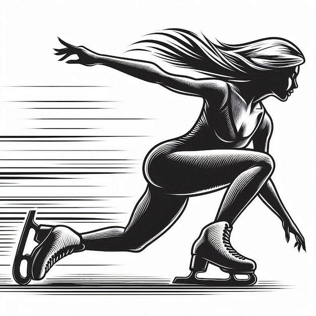 Silhouette Art woman Speed Skating Logo icon black white white background