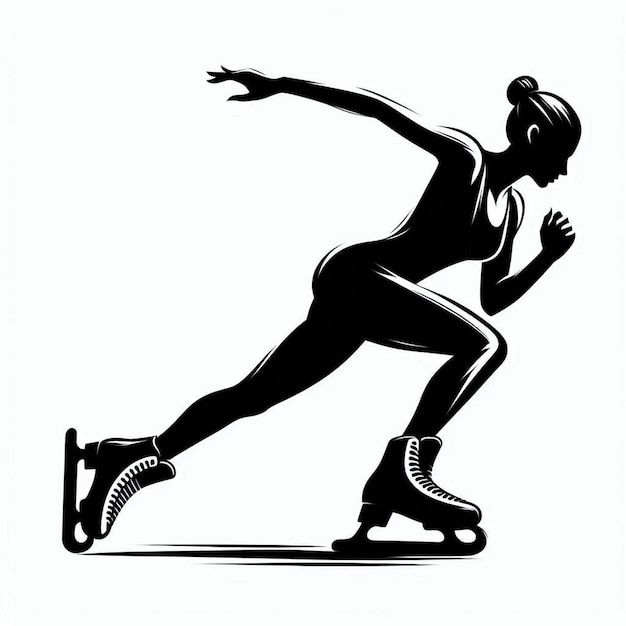 Silhouette Art woman Speed Skating Logo icon black white white background