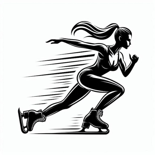 Silhouette Art woman Speed Skating Logo icon black white white background