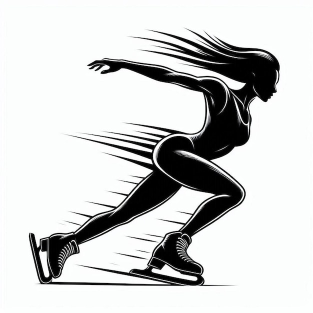 Silhouette Art woman Speed Skating Logo icon black white white background