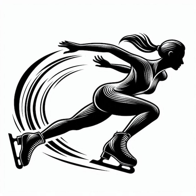 Silhouette Art woman Speed Skating Logo icon black white white background