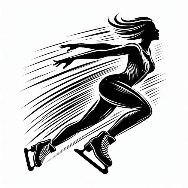 Silhouette Art woman Speed Skating Logo icon black white white background