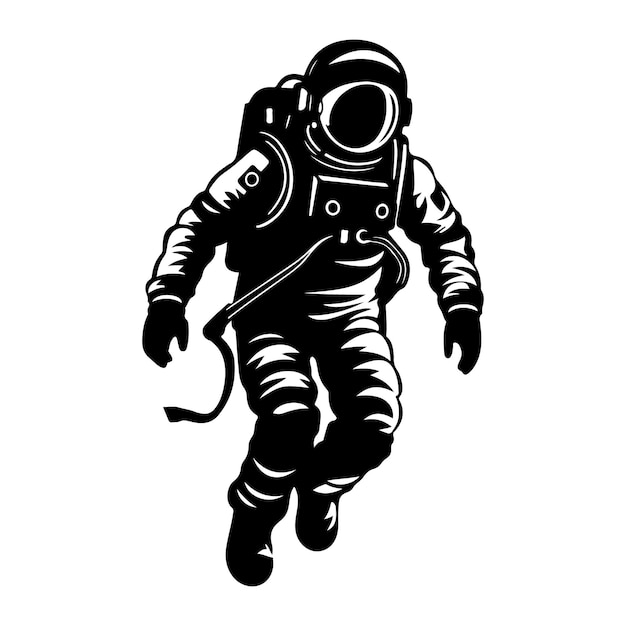 Silhouette of an Astronaut in Space clipart on white background