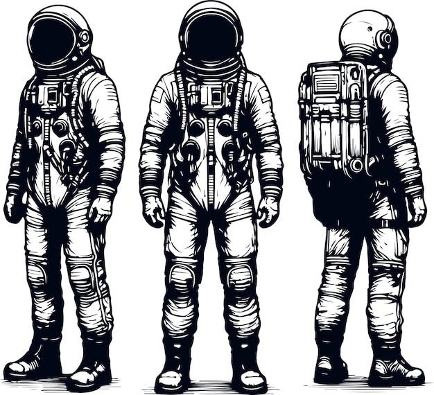 Silhouette of Astronaut Vector Illustration On Isolated Solid White Background