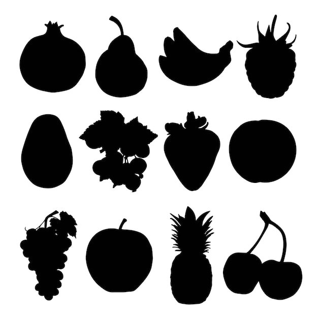 silhouette background of fruits and berries of bright colors for printing business design