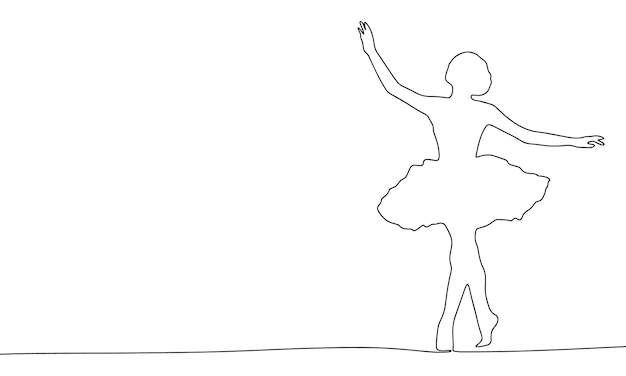 Silhouette of ballerina Concept of dance ballet banner One line continuous minimalism vector