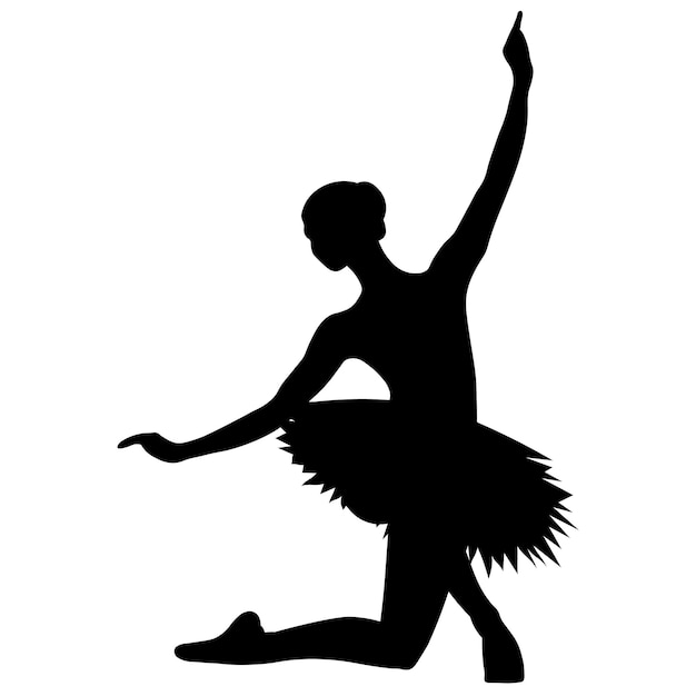 silhouette of a ballerina performing exercises black drawing on a white background