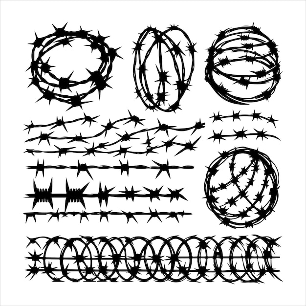 Vector silhouette barbed wire collection vector