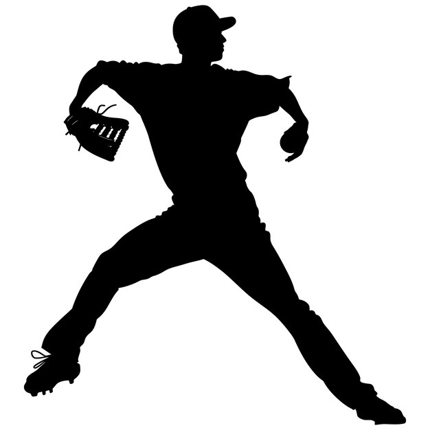 Silhouette Baseball Pitcher black color only full body