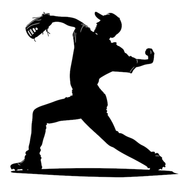 Silhouette Baseball Pitcher black color only full body