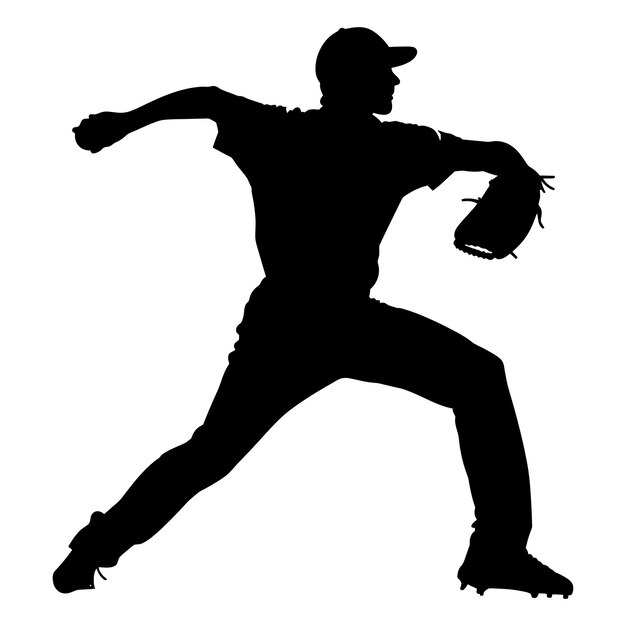 Silhouette Baseball Pitcher black color only full body