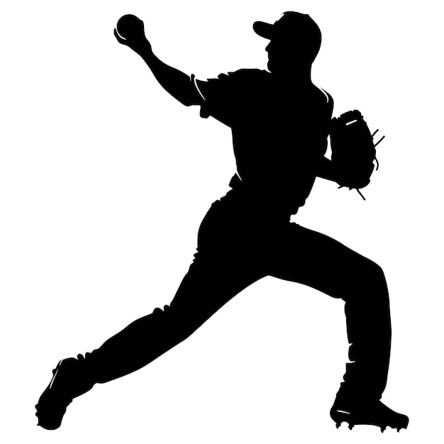 Silhouette Baseball Pitcher black color only full body