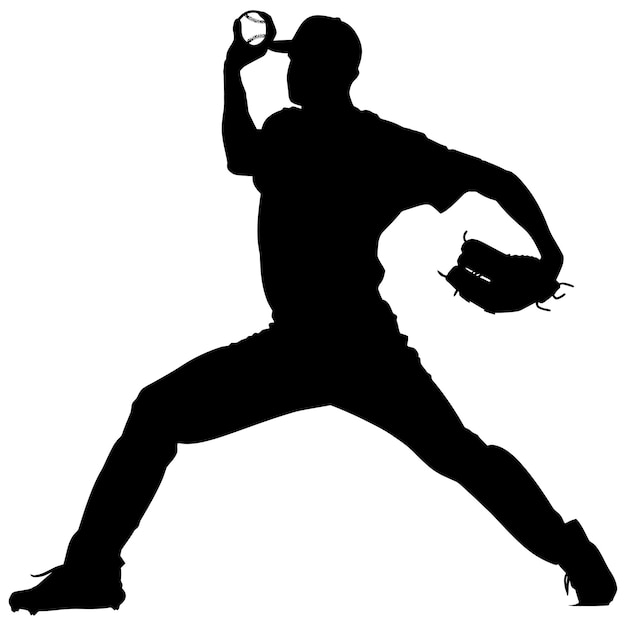 Silhouette Baseball Pitcher black color only full body