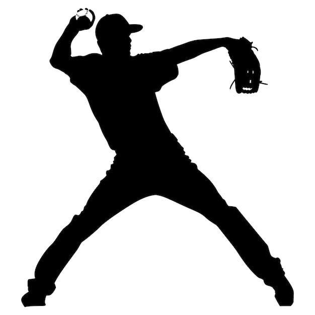 Silhouette Baseball Pitcher black color only full body