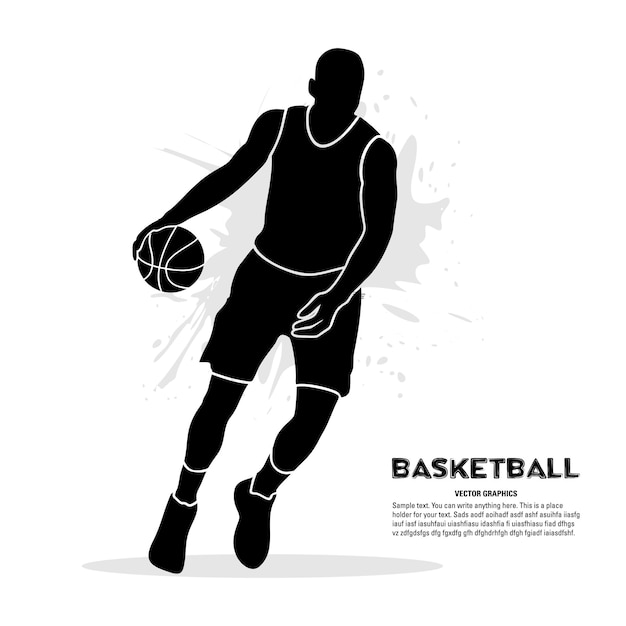 Silhouette of basketball player with ball. Vector illustration