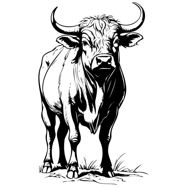 Vector silhouette of beefalo sitting drawing realistic hand drawing line art pencil sketch isolated silhouette