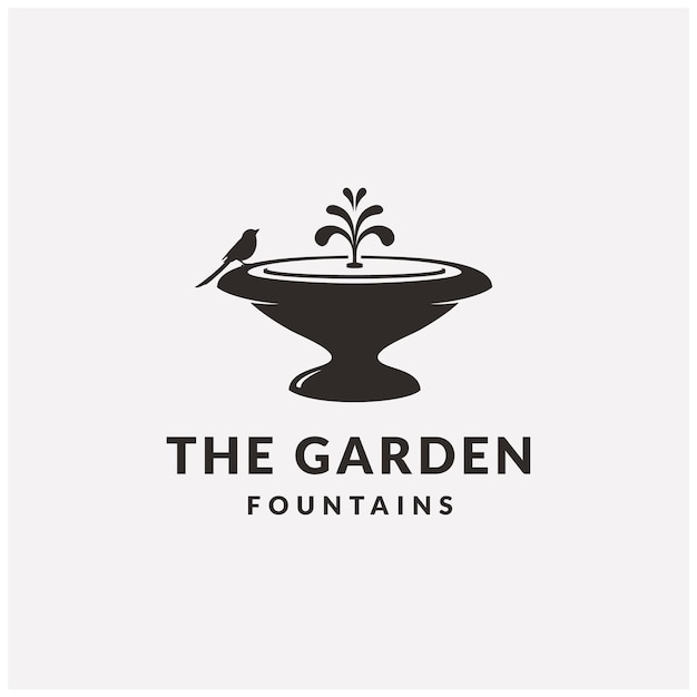 Silhouette Bird with Water Fountain Stone Garden for Outdoor Decoration Landscape Logo design