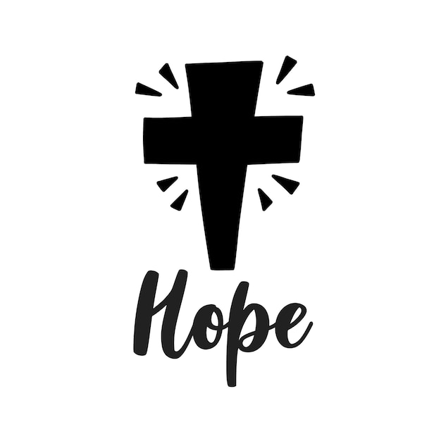 Silhouette of a black cross with lettering hope