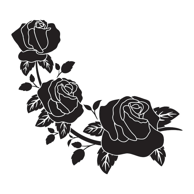 Silhouette black motif rose flower blooming