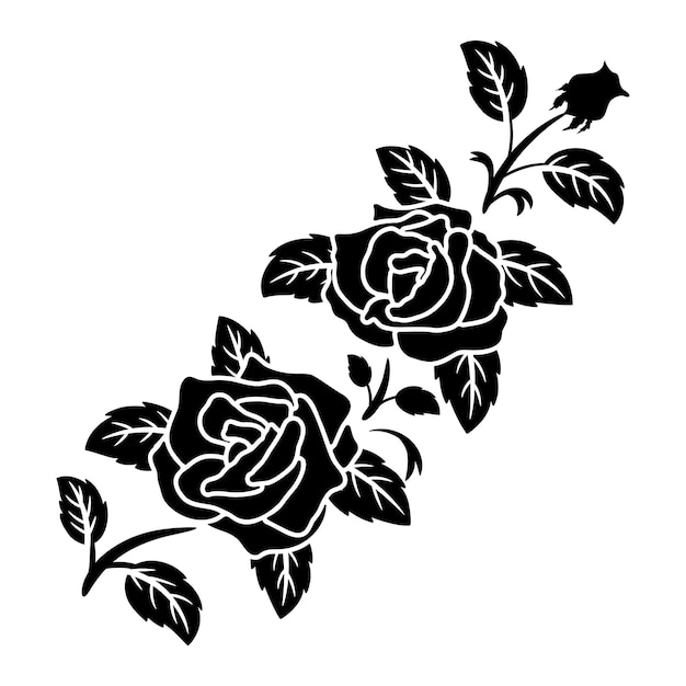 Silhouette black motif rose flower