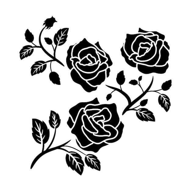 Silhouette black motif rose flower