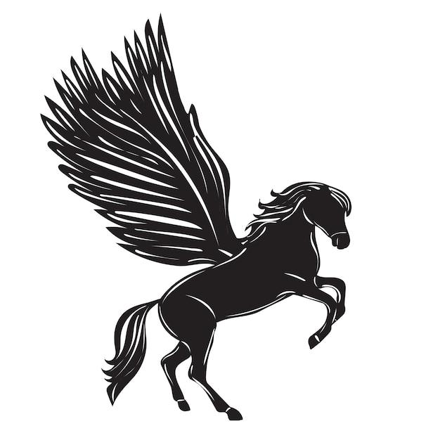 Silhouette black pegasus on a white background