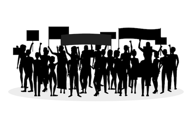 Silhouette Black Protesting Crowd Vector