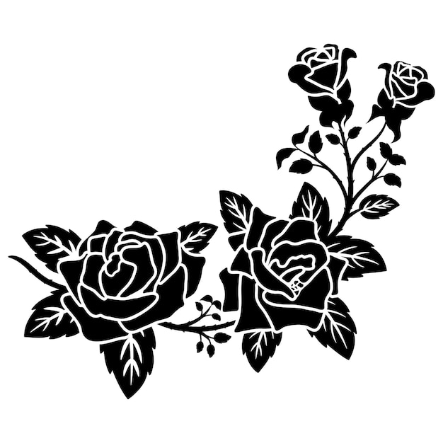 Silhouette black rose flower decoration