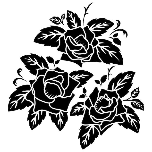 Silhouette black rose motif flower