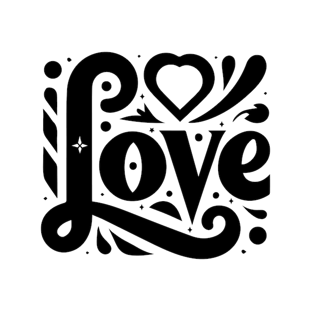 a silhouette black and white design with the word love in the center used for Tshirt design