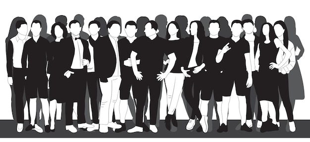 Silhouette black and white people crowd design vector isolated