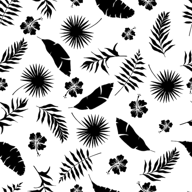 Silhouette black and white tropical seamless pattern