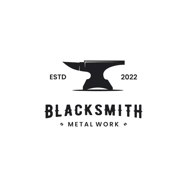 Vector silhouette of blacksmith iron anvil foundry vintage retro logo design