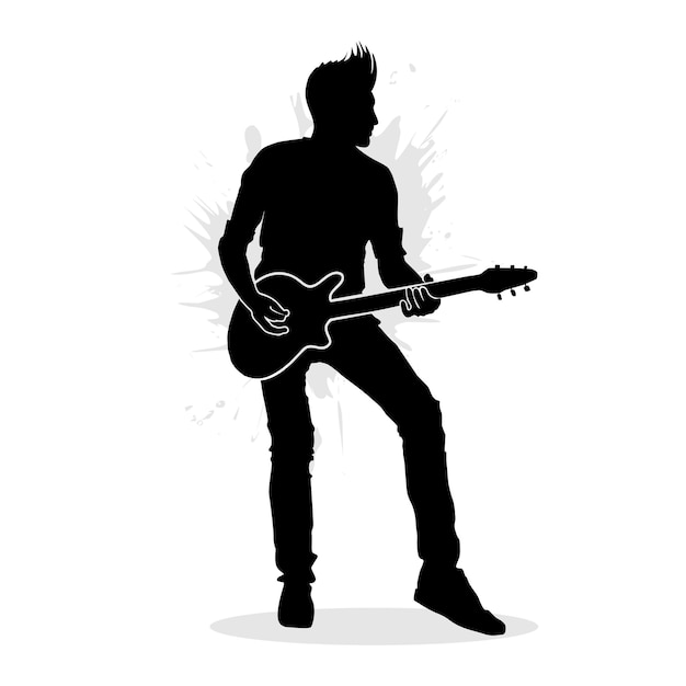 Silhouette of a boy playing a guitar