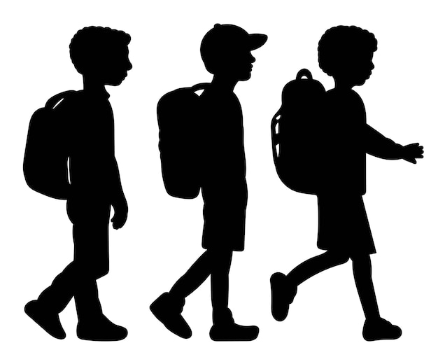 silhouette boys with backpacks schoolchildren on white background vector