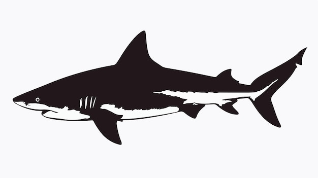 Vector silhouette of bull shark isolated on white background