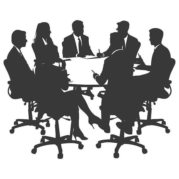 silhouette business people meeting brainstorming full body black color only