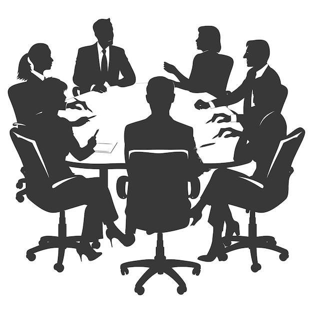 silhouette business people meeting brainstorming full body black color only