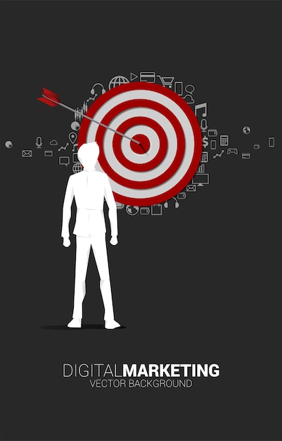 Silhouette of businessman and arrow on center of dartboard Business Concept of targeting and customerCompany vision mission