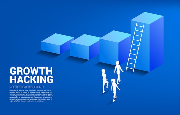 Silhouette of businessman and businesswoman ready to move up on bar graph with ladder Concept of vision mission and goal of business