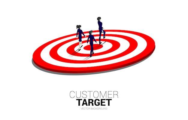 Silhouette of businessman and businesswoman walking on center of dartboard Business Concept of marketing target and customerCompany vision mission and goal