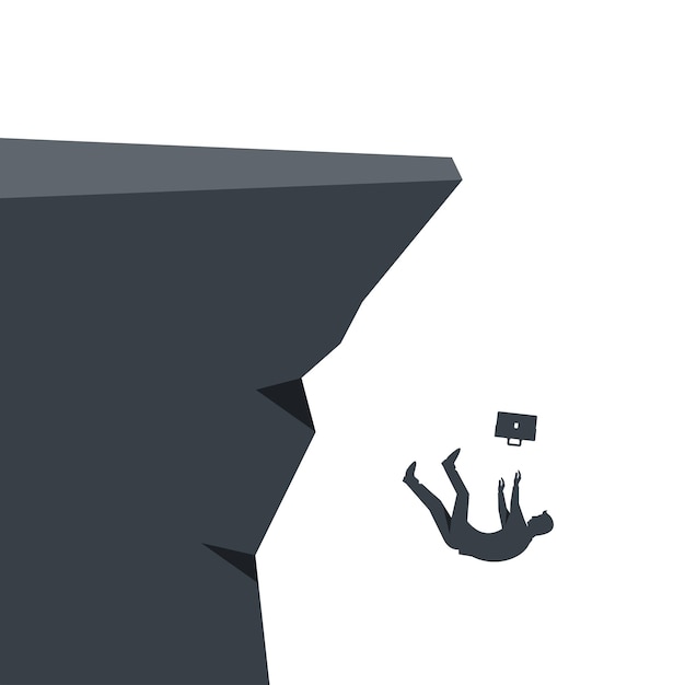 Silhouette of a businessman falling into the abyss Rapid fall as a symbol of crisis and bankruptcy