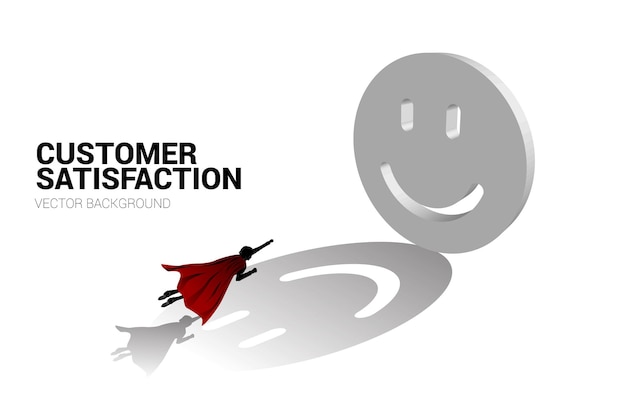 Silhouette businessman flying to 3D smile icon rating  concept of customer satisfaction  client rati