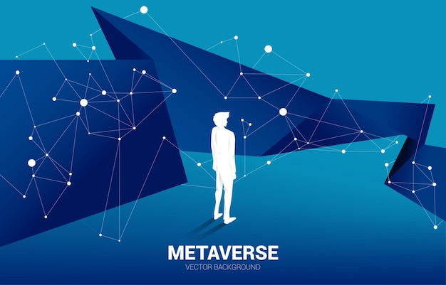 Silhouette businessman in metaverse Concept of digital virtual reality technology and AR