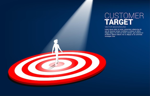 Silhouette of businessman walking on center of dartboard with spot light Business Concept of marketing target and customerCompany vision mission and goal