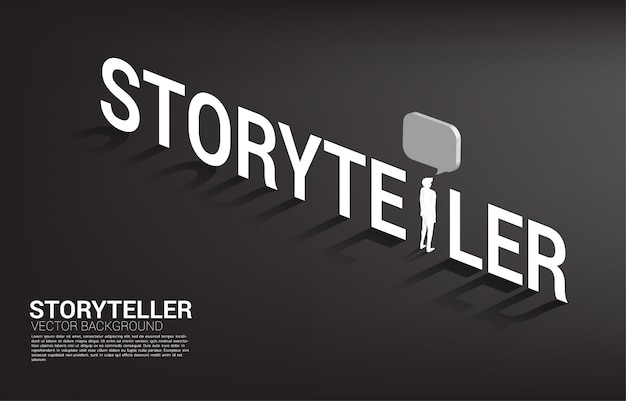 Silhouette  businessman with bubble speech in storyteller wording.   communication and storyteller..