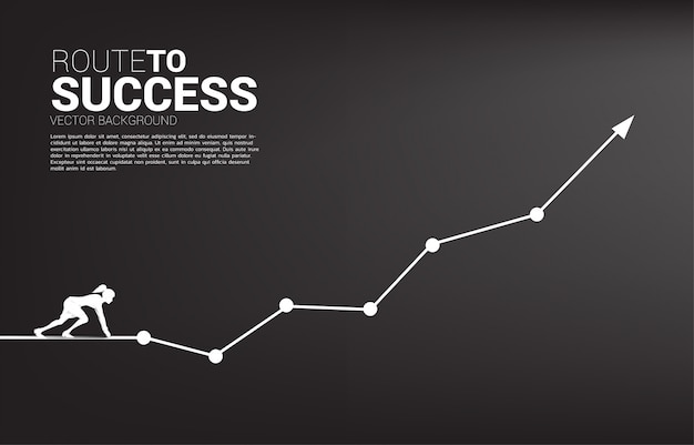 Silhouette of businesswoman ready to run from start line on growing graph. Concept of people ready to start career and business