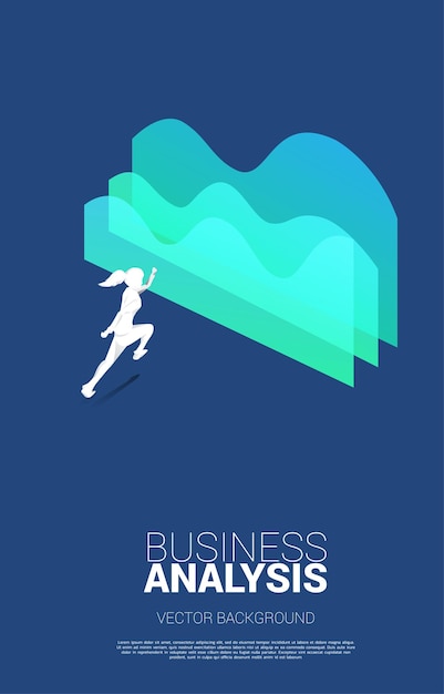 Silhouette of businesswoman running to graph Concept of business information and data analysis