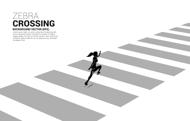 Silhouette of businesswoman running on zebra crossing Concept of safe zone and business road map